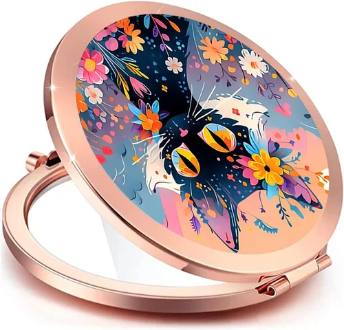 Miniatura 21 de Espejo compacto para mujeres, mini espejo redondo de maquillaje de viaje de bolsillo, bonito espejo de bolsillo plegable portátil pequeño para Flor
