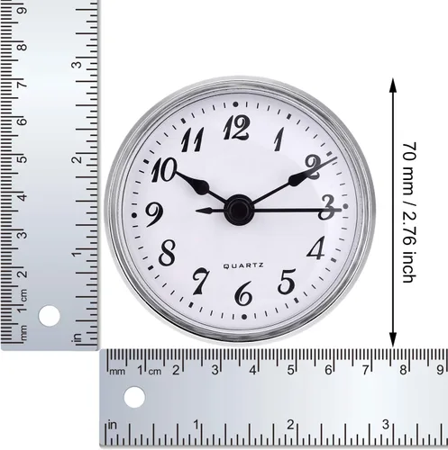 Miniatura 7 de Hicarer Inserto de reloj de cuarzo de 2.8 pulgadas/2.756 in, borde dorado, número arábigo, movimiento de cuarzo (borde plateado)