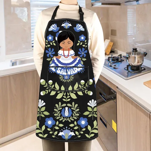 Miniatura 4 de WCGXKO Delantal de cocina inspirado en El Salvador, regalo de arte floral salvadoreño, mercancía de flores de El Salvador