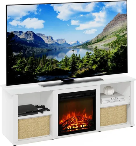 Miniatura 15 de Furinno Soporte clásico de TV de 70 pulgadas con chimenea, roble francés gris gris roble francés