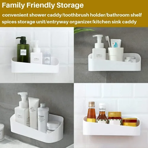 Miniatura 2 de SUNFICON Organizador de ducha adhesivo montado en la pared, estante de almacenamiento, estante de ducha sin perforaciones, soporte para champú