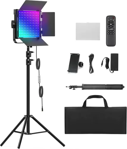 Kit de Iluminación RGB para Fotografía, Luces LED Profesionales de Estudio de 50W Bi-Color, Luces Foto Dimmables de 2300k~8500k para Fotografía,