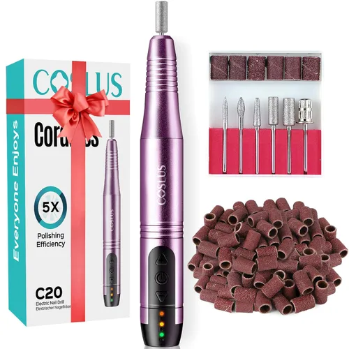 COSLUS Taladro de uñas inalámbrico con lima eléctrica: profesional para uñas acrílicas, gel, polvo adhesivo, portátil, kit de máquina de taladro de