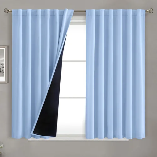 Miniatura 10 de BGment Cortinas 100% opacas beige de 63 pulgadas de largo con forro aislante térmico, bolsillo para varilla y lengüeta trasera de doble capa