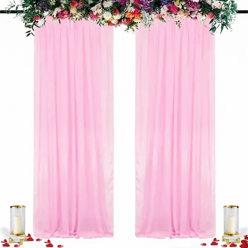 Miniatura 31 de DUOBAO Cortina de gasa rosa, 2 paneles de 29 x 96 pulgadas, cortinas de telón de fondo de boda, cortinas de playa transparentes para sala de estar