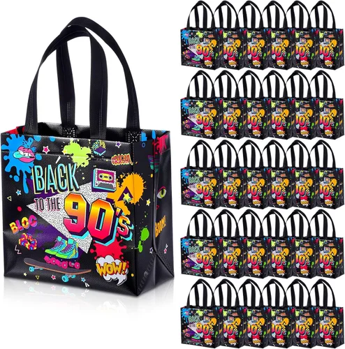 Miniatura 8 de Blosssound 30 bolsas de recuerdo de fiesta de los años 80 a granel no tejidas de vuelta a los 80, bolsas de regalo de hip hop, golosinas