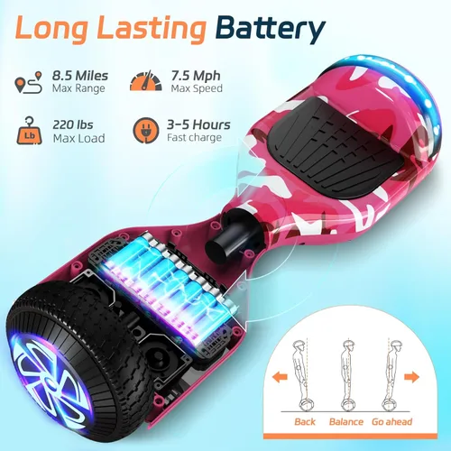 Miniatura 5 de Scooter con luces LED Bluetooth Corlorful, ruedas de 6.5 pulgadas, scooter de motor dual de 300 W para niños, niñas, niños y adultos, todas