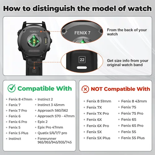 Miniatura 2 de ANCOOL para Banda de reloj Fenix 5/6/7 de 22mm de silicona suave Compatible con Garmin Fenix 5 Plus/6 Pro/8 47mm/7 Pro/Approach S60/S62