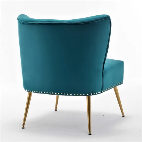 Miniatura 5 de Container Furniture Direct Thia Silla decorativa de terciopelo sin brazos para sala de estar, elegante asiento con ribete de cabeza de clavo, patas