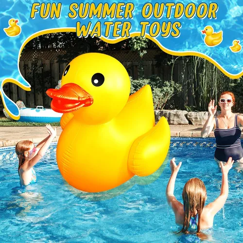 Miniatura 5 de Hungdao 2 piezas de pato inflable gigante de 5 pies, enorme pato de goma, flotador inflable grande para piscina para adultos, verano, playa, Bonito