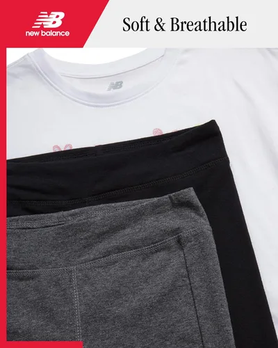 Miniatura 15 de New Balance Conjunto de leggings para niñas, camisa de manga corta de 3 piezas y leggings para niñas, pantalones de yoga para entrenamiento