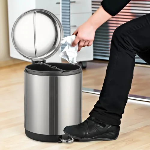 Miniatura 8 de Fashionwu Bote de basura de acero inoxidable de 4 galones (2 x 15 litros), incluye 2 contenedores interiores extraíbles, tapa de cierre suave