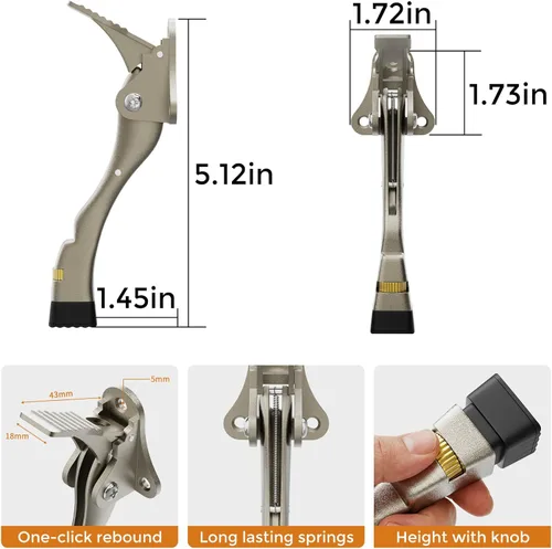 Miniatura 7 de Gotega - Tope de puerta, tope de puerta de patada con altura ajustable con un solo toque y punta de goma de 4 pulgadas, topes de puerta.. Níquel