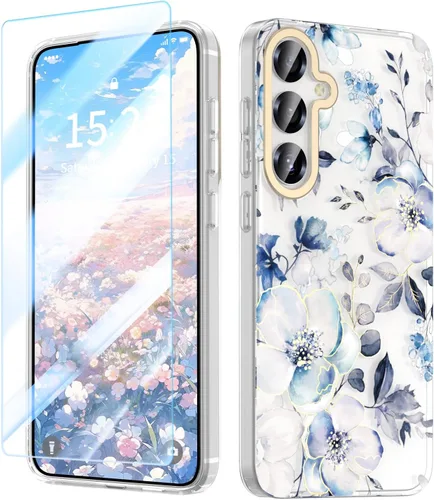 Miniatura 13 de MILPROX Compatible con Samsung Galaxy S22 Funda de Flores, bonito diseño de funda para niñas y mujeres, a prueba de golpes, patrón floral, parte