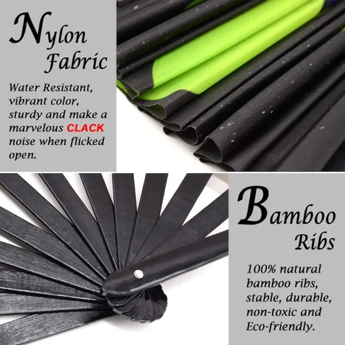 Miniatura 6 de OMyTea Rave Clack - Ventilador de mano para hombres y mujeres – Ventilador de mano plegable de bambú chino japonés – para EDM, festival de música