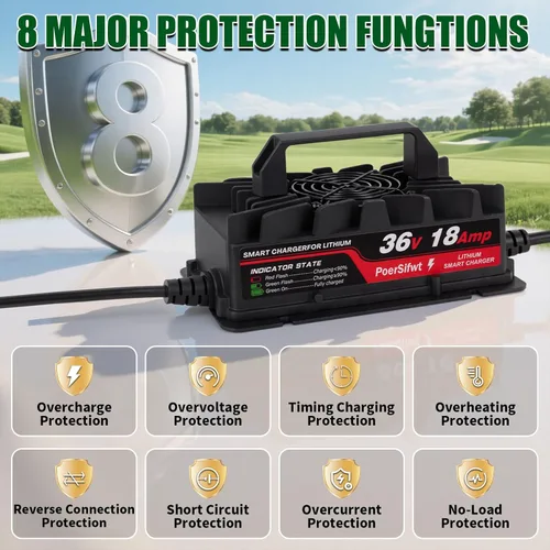 Miniatura 3 de Cargador de batería de litio de 43.8 V 18 A, impermeable IP65, para batería LiFePO4 de 36 V (38.4 V), ideal para carros de golf, vehículos