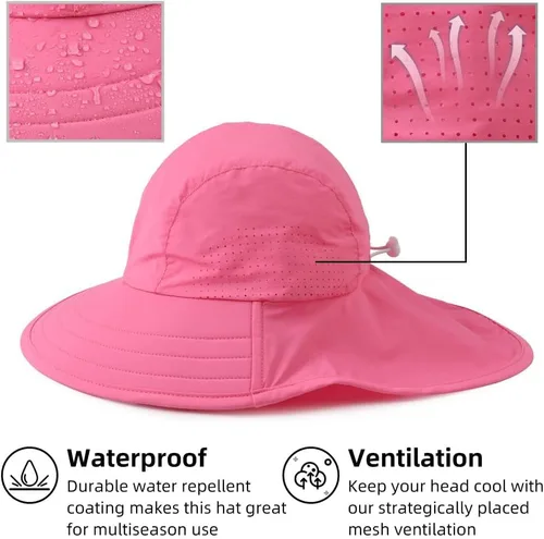 Miniatura 91 de Sombrero de verano para niños pequeños con solapa para el cuello, impermeable, sombrero de natación para niños, protección UV, sombrero de playa