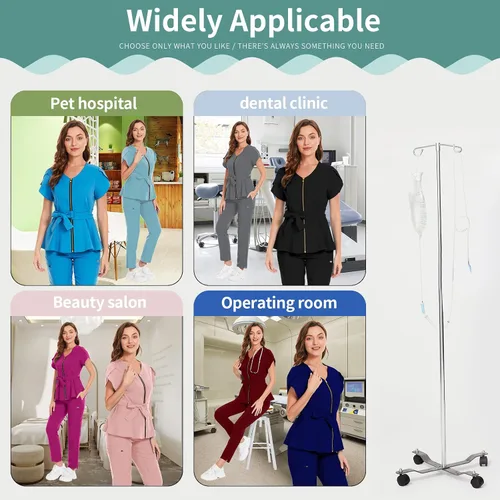 Miniatura 6 de niaahinn Conjunto de ropa quirúrgica para mujer, uniforme médico, camiseta y pantalones con cremallera y cordón, ropa de trabajo dental