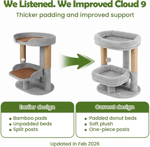 Miniatura 2 de Torre de árbol para gatos de 2 niveles con camas elevadas para gatos y postes rascadores Compact indoor cat tower for small to medium cats, with