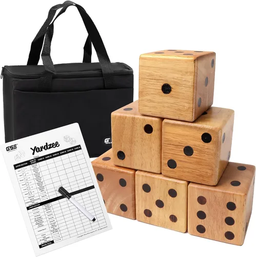 Miniatura 8 de GSE Games & Sports Expert Juego de dados gigantes de roble prémium de 3.5 pulgadas con cubo y tarjeta de puntuación Yardzee y Farkle. Juego