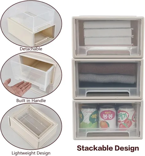 Miniatura 4 de Gloreen Cajones de almacenamiento apilables de plástico de 12 L, 3 paquetes de caja de cajón compacta de escritorio