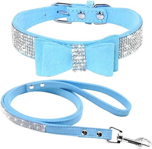Miniatura 38 de Conjunto de Collar y Correa para Mascotas, Bonito y Deslumbrante de Ante Suave con Diamantes de Imitación de Cristal, Collar y Correa para Gatos