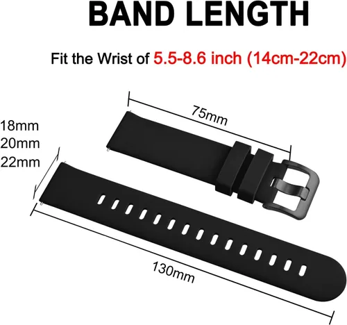 Miniatura 6 de BISONSTRAP Correas de reloj de silicona, correas de reloj delgadas con liberación rápida, 0.787 in, negro con hebilla negra