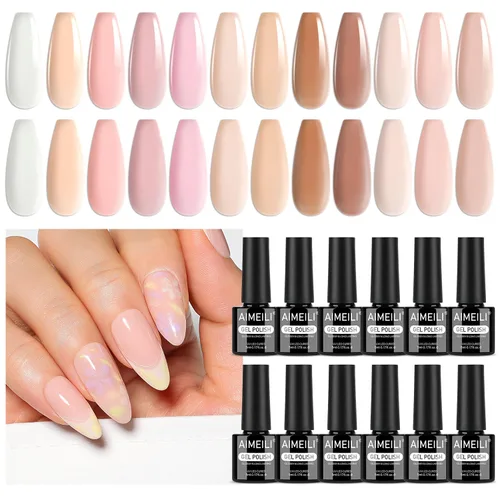 Miniatura 6 de AIMEILI Juego de esmaltes de uñas de gel nude – 12 colores sin hema, gelatina neutra, rosa, blanco lechoso, efecto transparente, manicura