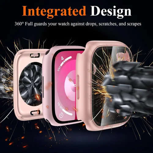 Miniatura 5 de YMHML Funda para Apple Watch Series 9/8/7 de 1.614 pulgadas, protector de pantalla de vidrio templado 360, cubierta frontal de policarbonato duro +