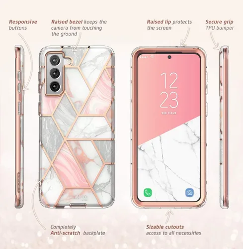 Miniatura 6 de i-Blason Cosmo Series - Funda para Samsung Galaxy S21 5G, diseño delgado y elegante, 6.2 pulgadas (mármol). Mármol rosa