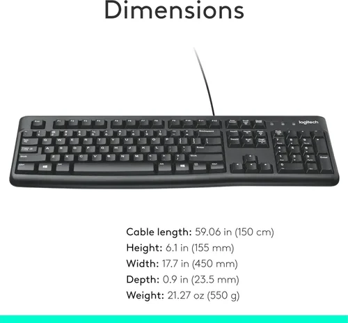 Miniatura 9 de K120 teclado ergonómico de escritorio con cable USB negro, Negro