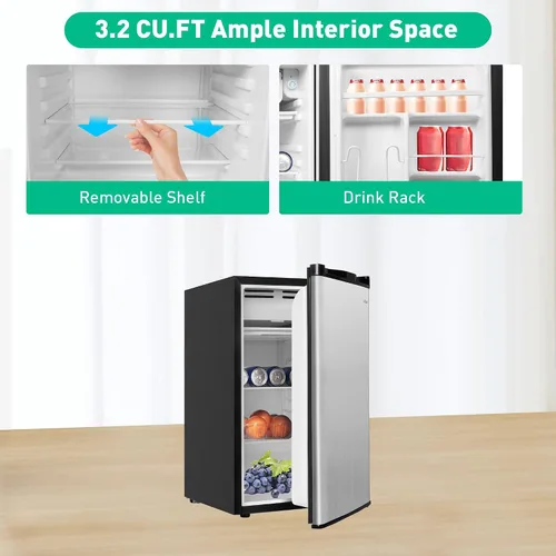 Miniatura 5 de Mini refrigerador de 3.2 pies cúbicos con congelador, refrigerador compacto con puerta reversible, patas ajustables, control de termostato