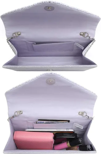 Miniatura 6 de Dasein Bolso de mano de satén esmerilado para mujer, bolso cruzado para fiesta, graduación, boda, sobre