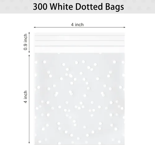 Miniatura 2 de Zezzxu 300 bolsas autoadhesivas para galletas, 4 x 4 pulgadas, bolsas de celofán con lunares blancos para embalaje, regalo