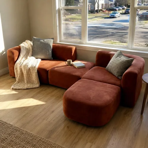 Miniatura 8 de Acanva - Sofá de terciopelo de lujo moderno con respaldo curvo estrecho, sofá cómodo de estilo minimalista para sala de estar y apartamento