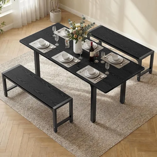 Miniatura 2 de Ahomly Juego de mesa de comedor extensible grande de 63 pulgadas para 4-6 personas con pivote inteligente de 180°, juego de mesa de cocina