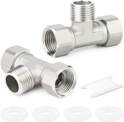 Miniatura 11 de TAISHER 2PCS Conectores en T Flexibles Móviles de 3 Vías Derecha de Acero Inoxidable 304, Macho de 1/2" para Rociador, Válvula Angular, Brazo