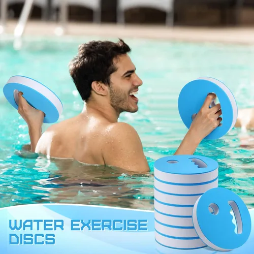 Miniatura 7 de Honoson 8 discos de ejercicio acuático de 7.1 pulgadas de diámetro, pesas de agua para piscina, equipo aeróbico, espuma EVA, disco de natación