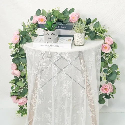 Miniatura 2 de TOCHGREEN Paquete de 2 Guirnaldas de Flores de Eucalipto Artificial de 13 Pies con Rosas Rosadas, Guirnalda de Flores de Rosa Falsa Vegetación