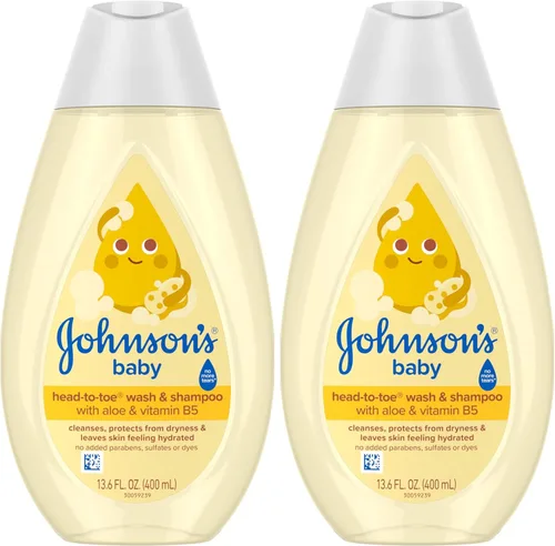 Johnson's Baby Head ToToe - Jabón y champú para bebés + aloe y vitamina B5, lavado de baño 2 en 1 limpia suavemente la delicada piel y el cabello