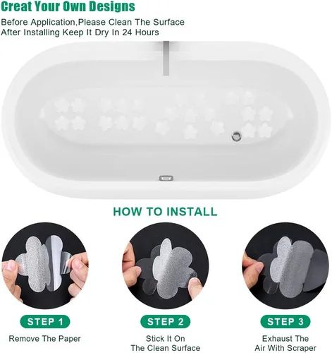 Miniatura 4 de Calcomanías antideslizantes para bañera, 28 unidades, adhesivos antideslizantes para bañera, baño, escaleras con raspador prémium Transparente