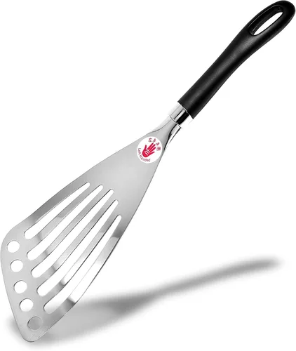 Espátula de mano izquierda de acero inoxidable de Seki Japón, espátula para huevos y pescado - volteador ranurado, utensilios para voltear huevos 30