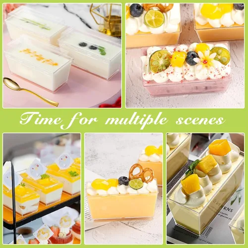 Miniatura 5 de DI QIU REN Paquete de 150 tazas de postre de plástico de 5 onzas con mini cucharas doradas y tapas, tazas de yogur transparente para parfait sirven