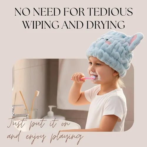 Miniatura 3 de Toalla de microfibra para el pelo para niños, gorro seco de elefante azul, absorbe agua, absorbente y rápido, toalla de secado rápido para niñas
