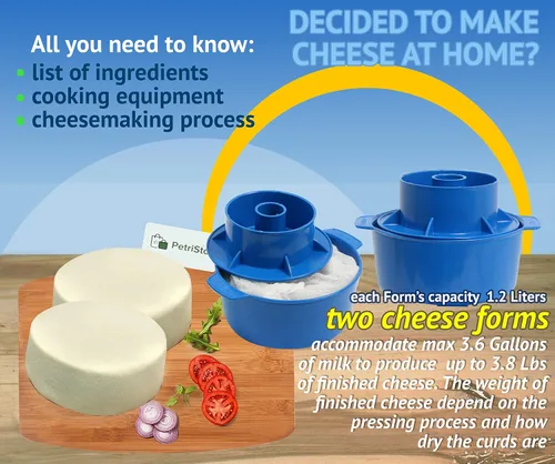 Miniatura 8 de PetriStor Kit de fabricación de quesos – 2 piezas de molde de queso con un pistón seguidor azul y gasa de algodón – Cesta para hacer queso – Paneer