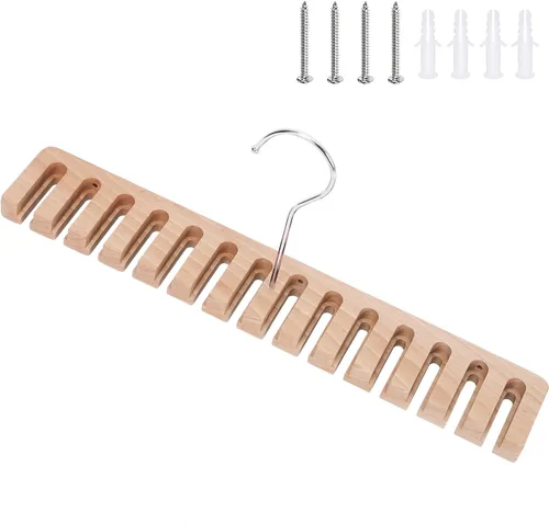 Miniatura 4 de Cinturón de madera maciza y estante para corbatas, 14 ranuras, color beige
