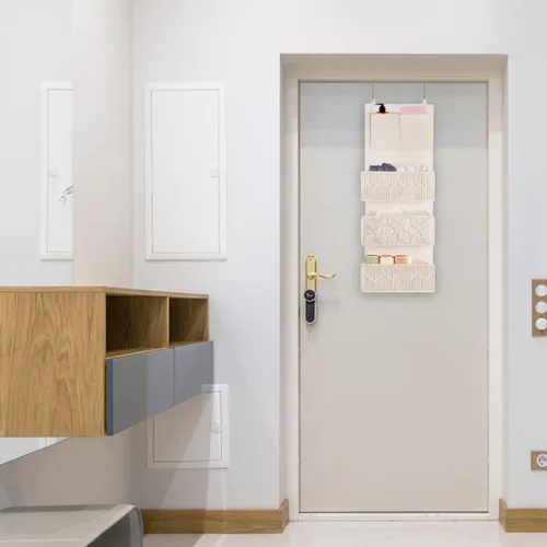 Miniatura 6 de FEILANDUO Organizador de armario de macramé bohemio con 3 bolsillos grandes tejidos detrás de la puerta organizador para guardería, despensa, baño