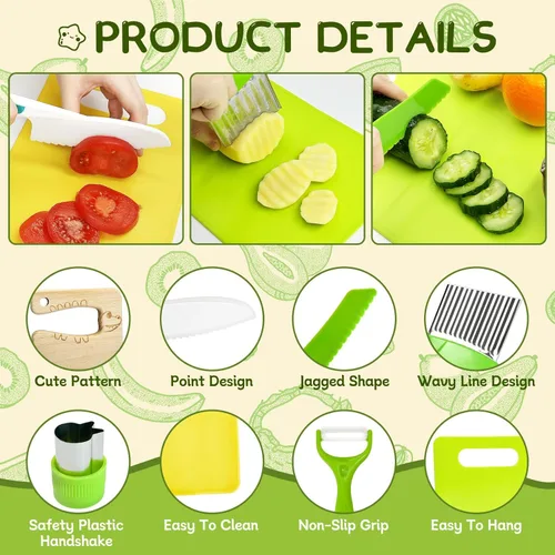 Miniatura 3 de Chanking Juego de cuchillos seguros para niños de 13 piezas para cocina real, herramientas de chef de plástico Montessori, juguetes de cocina