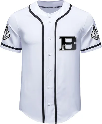 Camiseta de béisbol para hombre, con estampado de calavera, manga corta, con botones, softbol, uniforme deportivo, color negro