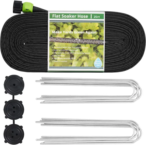 Manguera de remojo de jardín de 25 pies, ahorra un 70% de agua, diseño a prueba de fugas, manguera de rociador de goteo de doble capa para cama de